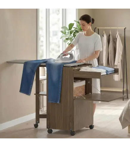 Armario Tabla de Planchar Plegable con Soporte para Plancha y Ropa con Compartimento Abierto,154x55x87 cm, Marrón