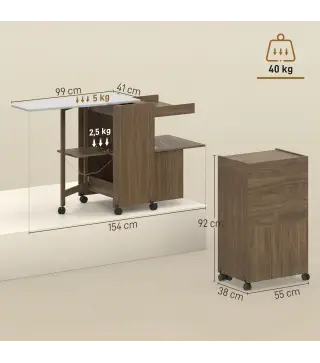 Armario Tabla de Planchar Plegable con Soporte para Plancha y Ropa con Compartimento Abierto,154x55x87 cm, Marrón