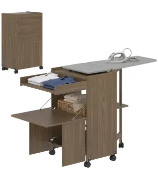 Armario Tabla de Planchar Plegable con Soporte para Plancha y Ropa con Compartimento Abierto,154x55x87 cm, Marrón