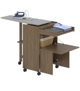 Armario Tabla de Planchar Plegable con Soporte para Plancha y Ropa con Compartimento Abierto,154x55x87 cm, Marrón