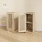 Conjunto de 2 Mesitas de Noche con Puerta de Ratán, Mesillas de Noche Estilo Boho Estante Ajustable Natural