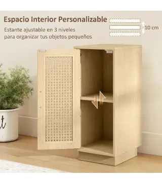 Conjunto de 2 Mesitas de Noche con Puerta de Ratán, Mesillas de Noche Estilo Boho Estante Ajustable Natural