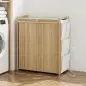 Cesto de Ropa Sucia de Bambú con Tapa 120L con 2 Bolsas con Cordón Extraíbles y Lavables Bolsillos Laterales Natural