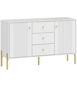 Aparador Moderno de 2 Puertas Aparador de Salón con 3 Cajones Estantes Ajustables Blanco 120x39,1x76 cm