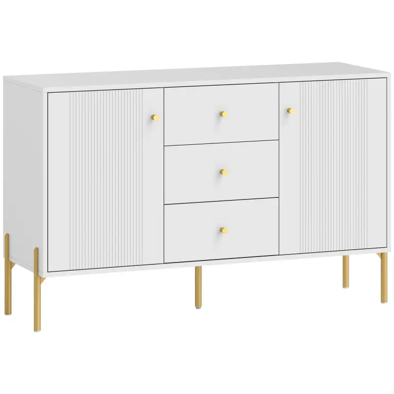 Aparador Moderno de 2 Puertas Aparador de Salón con 3 Cajones Estantes Ajustables Blanco 120x39,1x76 cm