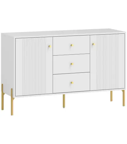 Aparador Moderno de 2 Puertas Aparador de Salón con 3 Cajones Estantes Ajustables Blanco 120x39,1x76 cm