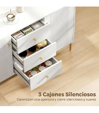 Aparador Moderno de 2 Puertas Aparador de Salón con 3 Cajones Estantes Ajustables Blanco 120x39,1x76 cm