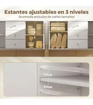 Aparador Moderno de 2 Puertas Aparador de Salón con 3 Cajones Estantes Ajustables Blanco 120x39,1x76 cm