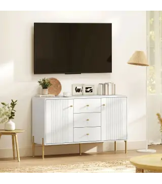 Aparador Moderno de 2 Puertas Aparador de Salón con 3 Cajones Estantes Ajustables Blanco 120x39,1x76 cm