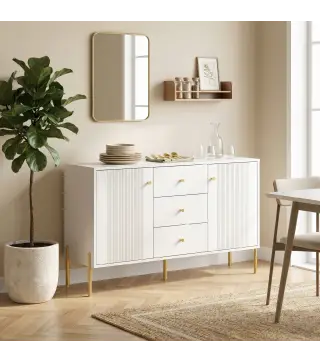 Aparador Moderno de 2 Puertas Aparador de Salón con 3 Cajones Estantes Ajustables Blanco 120x39,1x76 cm