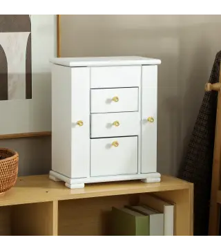 Caja Joyero de 4 Niveles con 2 Cajones Espejo Puertas Laterales con Ganchos para Pendientes Anillos Collares Blanco