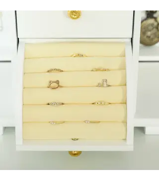 Caja Joyero de 4 Niveles con 2 Cajones Espejo Puertas Laterales con Ganchos para Pendientes Anillos Collares Blanco