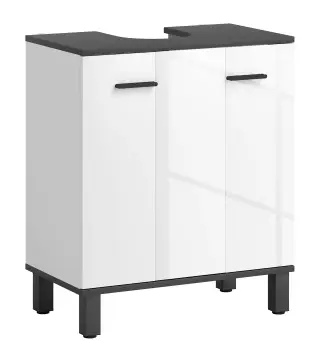 Mueble Bajo Lavabo con 2 Puertas y Estante Ajustable para Lavabo con o sin Pedestal 60x34x70 cm Blanco Brillo