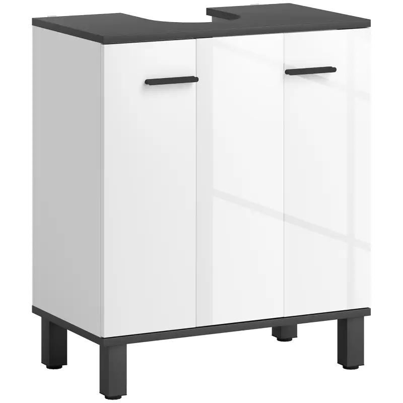 Mueble Bajo Lavabo con 2 Puertas y Estante Ajustable para Lavabo con o sin Pedestal 60x34x70 cm Blanco Brillo