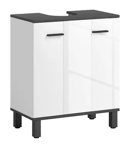 Mueble Bajo Lavabo con 2 Puertas y Estante Ajustable para Lavabo con o sin Pedestal 60x34x70 cm Blanco Brillo