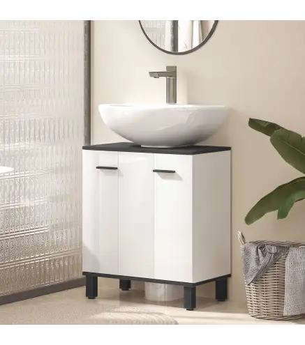Mueble Bajo Lavabo con 2 Puertas y Estante Ajustable para Lavabo con o sin Pedestal 60x34x70 cm Blanco Brillo