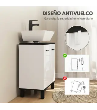 Mueble Bajo Lavabo con 2 Puertas y Estante Ajustable para Lavabo con o sin Pedestal 60x34x70 cm Blanco Brillo
