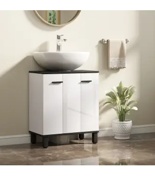 Mueble Bajo Lavabo con 2 Puertas y Estante Ajustable para Lavabo con o sin Pedestal 60x34x70 cm Blanco Brillo