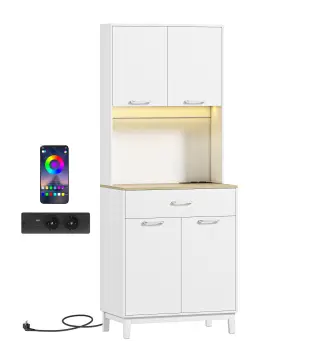 Alacena de Cocina con Luces LED Estación de Carga 4 Puertas Cajón Encimera Abierta 71x40x180 cm Blanco