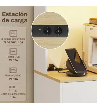 Alacena de Cocina con Luces LED Estación de Carga 4 Puertas Cajón Encimera Abierta 71x40x180 cm Blanco