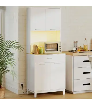 Alacena de Cocina con Luces LED Estación de Carga 4 Puertas Cajón Encimera Abierta 71x40x180 cm Blanco