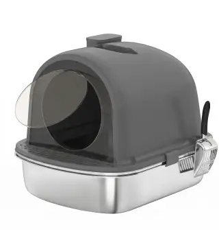 Arenero para Gatos de Acero Inoxidable con Tapa Bolsa Desodorizante Pala Fácil de Limpiar 52,4x41,3x39,9 cm Gris Oscuro