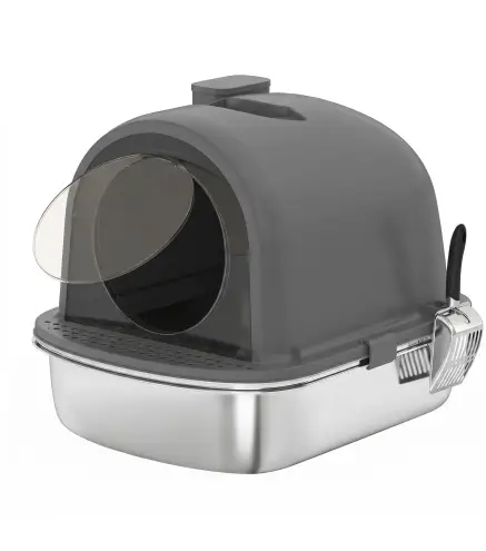 Arenero para Gatos de Acero Inoxidable con Tapa Bolsa Desodorizante Pala Fácil de Limpiar 52,4x41,3x39,9 cm Gris Oscuro