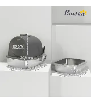 Arenero para Gatos de Acero Inoxidable con Tapa Bolsa Desodorizante Pala Fácil de Limpiar 52,4x41,3x39,9 cm Gris Oscuro