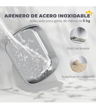 Arenero para Gatos de Acero Inoxidable con Tapa Bolsa Desodorizante Pala Fácil de Limpiar 52,4x41,3x39,9 cm Gris Oscuro