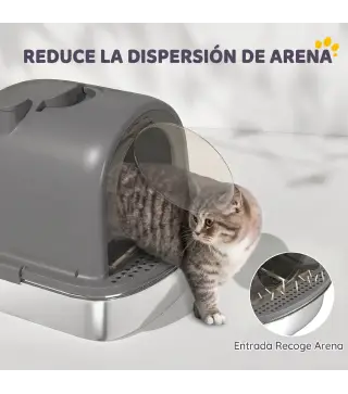 Arenero para Gatos de Acero Inoxidable con Tapa Bolsa Desodorizante Pala Fácil de Limpiar 52,4x41,3x39,9 cm Gris Oscuro