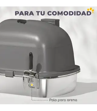 Arenero para Gatos de Acero Inoxidable con Tapa Bolsa Desodorizante Pala Fácil de Limpiar 52,4x41,3x39,9 cm Gris Oscuro