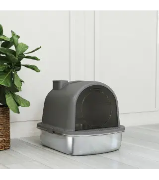 Arenero para Gatos de Acero Inoxidable con Tapa Bolsa Desodorizante Pala Fácil de Limpiar 52,4x41,3x39,9 cm Gris Oscuro