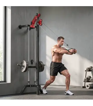 Máquina Polea Alta y Baja de Pared de Polea Ajustable en 16 Posiciones con Barra para Jalones para Casa en Gimnasio