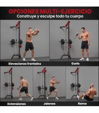 Máquina Polea Alta y Baja de Pared de Polea Ajustable en 16 Posiciones con Barra para Jalones para Casa en Gimnasio