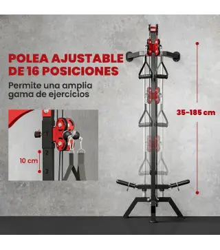 Máquina Polea Alta y Baja de Pared de Polea Ajustable en 16 Posiciones con Barra para Jalones para Casa en Gimnasio