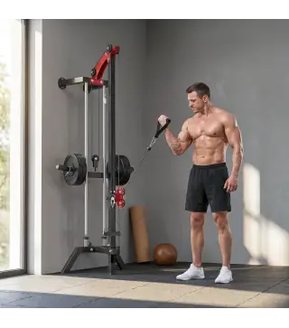 Máquina Polea Alta y Baja de Pared de Polea Ajustable en 16 Posiciones con Barra para Jalones para Casa en Gimnasio