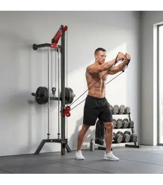 Máquina Polea Alta y Baja de Pared de Polea Ajustable en 16 Posiciones con Barra para Jalones para Casa en Gimnasio