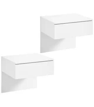 Juego de 2 Mesitas de Noche Flotantes con Cajón Montado en la Pared para Dormitorio 40x35x36,2 cm Blanco Brillo