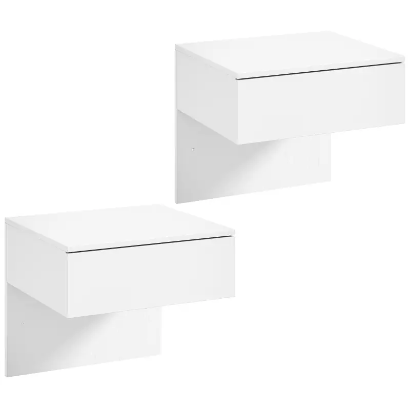 Juego de 2 Mesitas de Noche Flotantes con Cajón Montado en la Pared para Dormitorio 40x35x36,2 cm Blanco Brillo