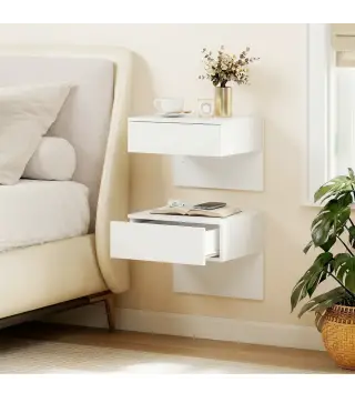 Juego de 2 Mesitas de Noche Flotantes con Cajón Montado en la Pared para Dormitorio 40x35x36,2 cm Blanco Brillo