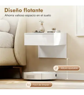 Juego de 2 Mesitas de Noche Flotantes con Cajón Montado en la Pared para Dormitorio 40x35x36,2 cm Blanco Brillo