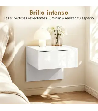 Juego de 2 Mesitas de Noche Flotantes con Cajón Montado en la Pared para Dormitorio 40x35x36,2 cm Blanco Brillo