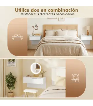Juego de 2 Mesitas de Noche Flotantes con Cajón Montado en la Pared para Dormitorio 40x35x36,2 cm Blanco Brillo