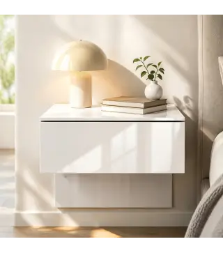 Juego de 2 Mesitas de Noche Flotantes con Cajón Montado en la Pared para Dormitorio 40x35x36,2 cm Blanco Brillo