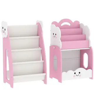 Estantería Infantil de Juguetes 3 en 1 con Librería Revistero y Mesita de Noche para Niños 3-8 Años 85,5x32x72 cm Rosa