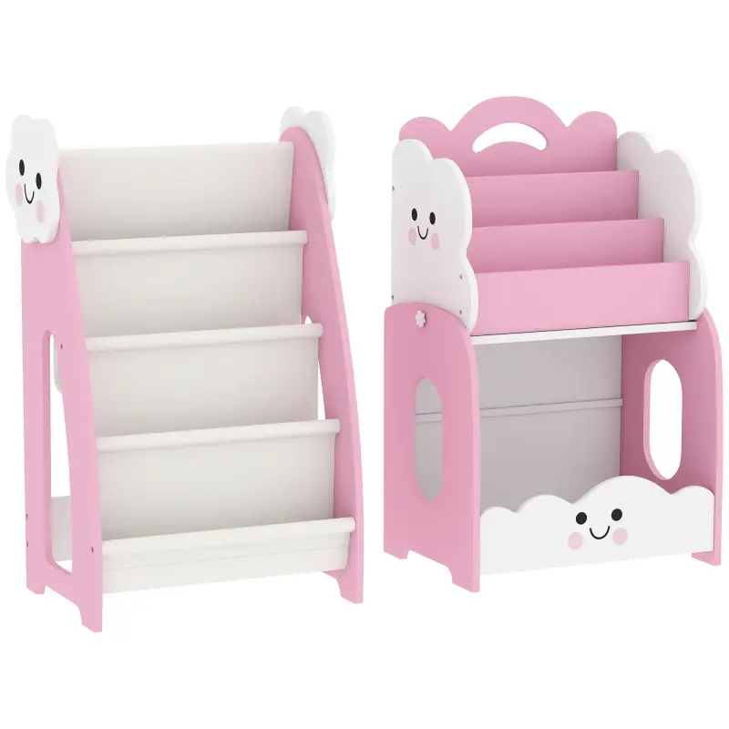 Estantería Infantil de Juguetes 3 en 1 con Librería Revistero y Mesita de Noche para Niños 3-8 Años 85,5x32x72 cm Rosa