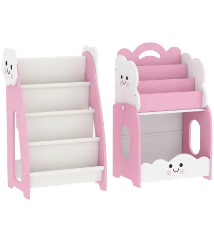 Estantería Infantil de Juguetes 3 en 1 con Librería Revistero y Mesita de Noche para Niños 3-8 Años 85,5x32x72 cm Rosa
