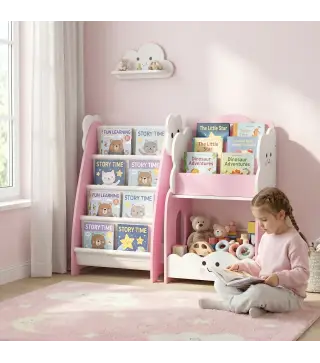 Estantería Infantil de Juguetes 3 en 1 con Librería Revistero y Mesita de Noche para Niños 3-8 Años 85,5x32x72 cm Rosa