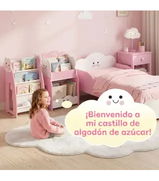Estantería Infantil de Juguetes 3 en 1 con Librería Revistero y Mesita de Noche para Niños 3-8 Años 85,5x32x72 cm Rosa