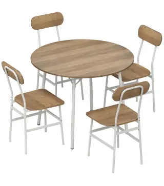Juego de Mesa y 4 Sillas de Comedor Estilo Industrial Marco Metálico para Espacios Pequeños Salón Natural y Blanco
